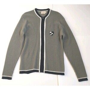 Vintage 60s Mens Washable Sportswear Green Wool Blend Cardigan Sweater Size L